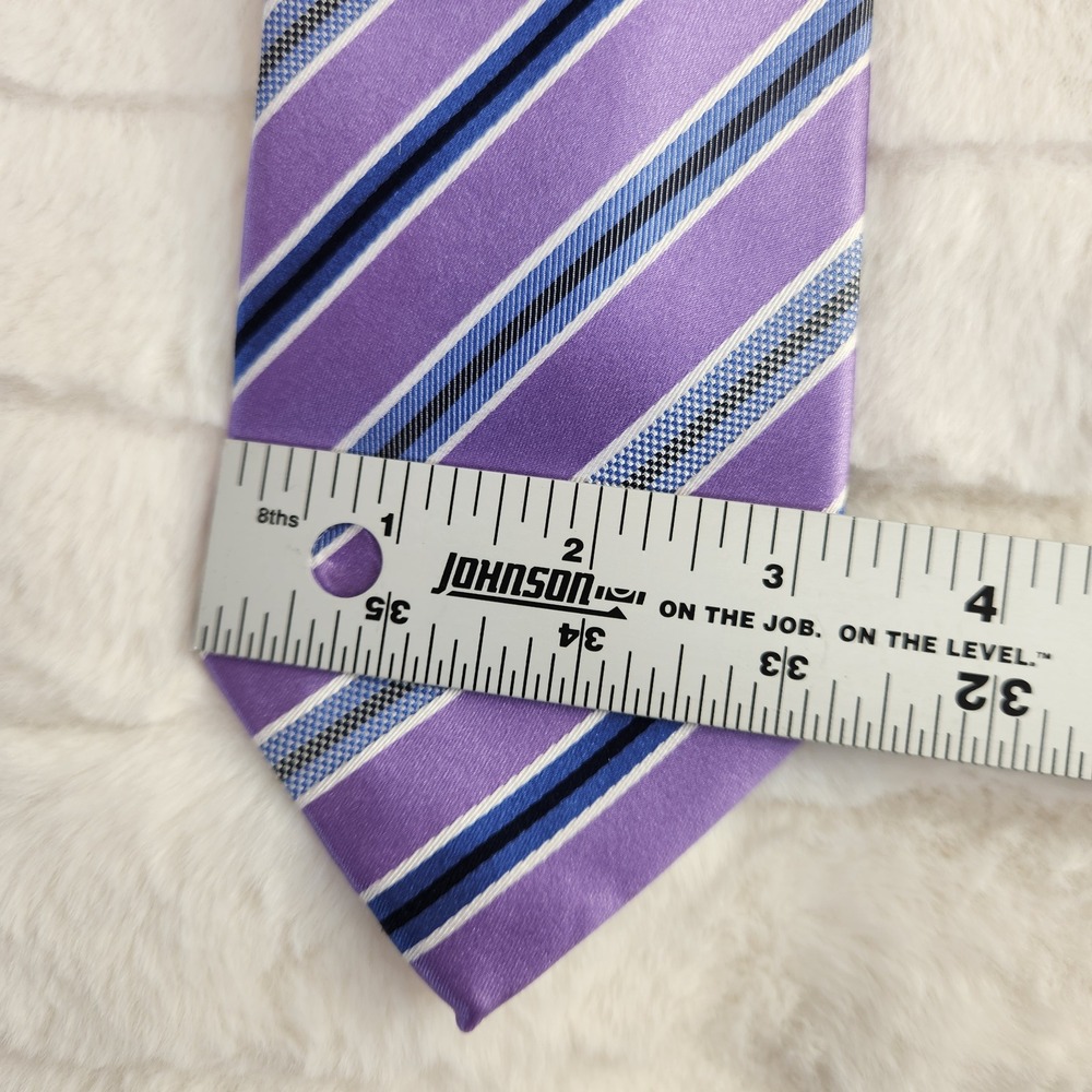 Tasso Elba Mens Repp Tie Purple Blue White Striped Silk Handmade Necktie Formal